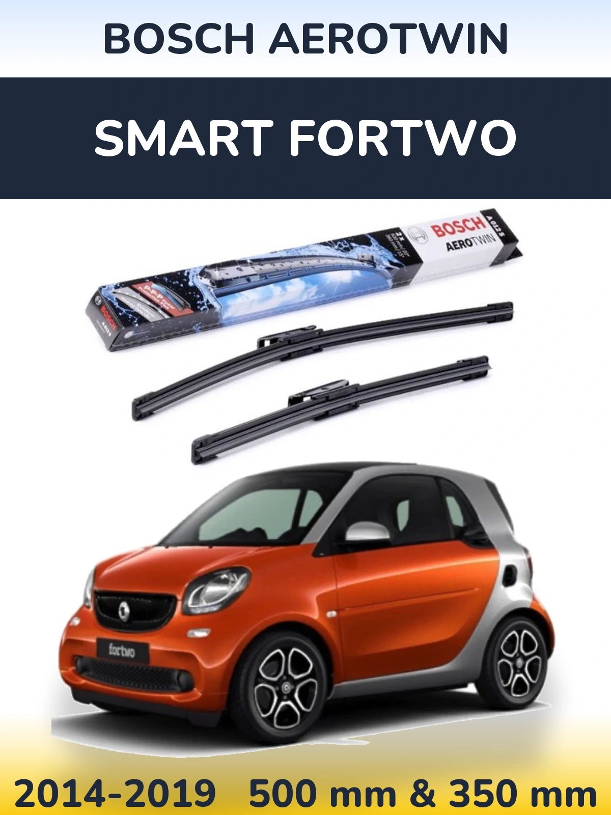 Sada předních stěračů BOSCH AeroTwin 500 a 360 mm pro Smart Fortwo 2014-2019