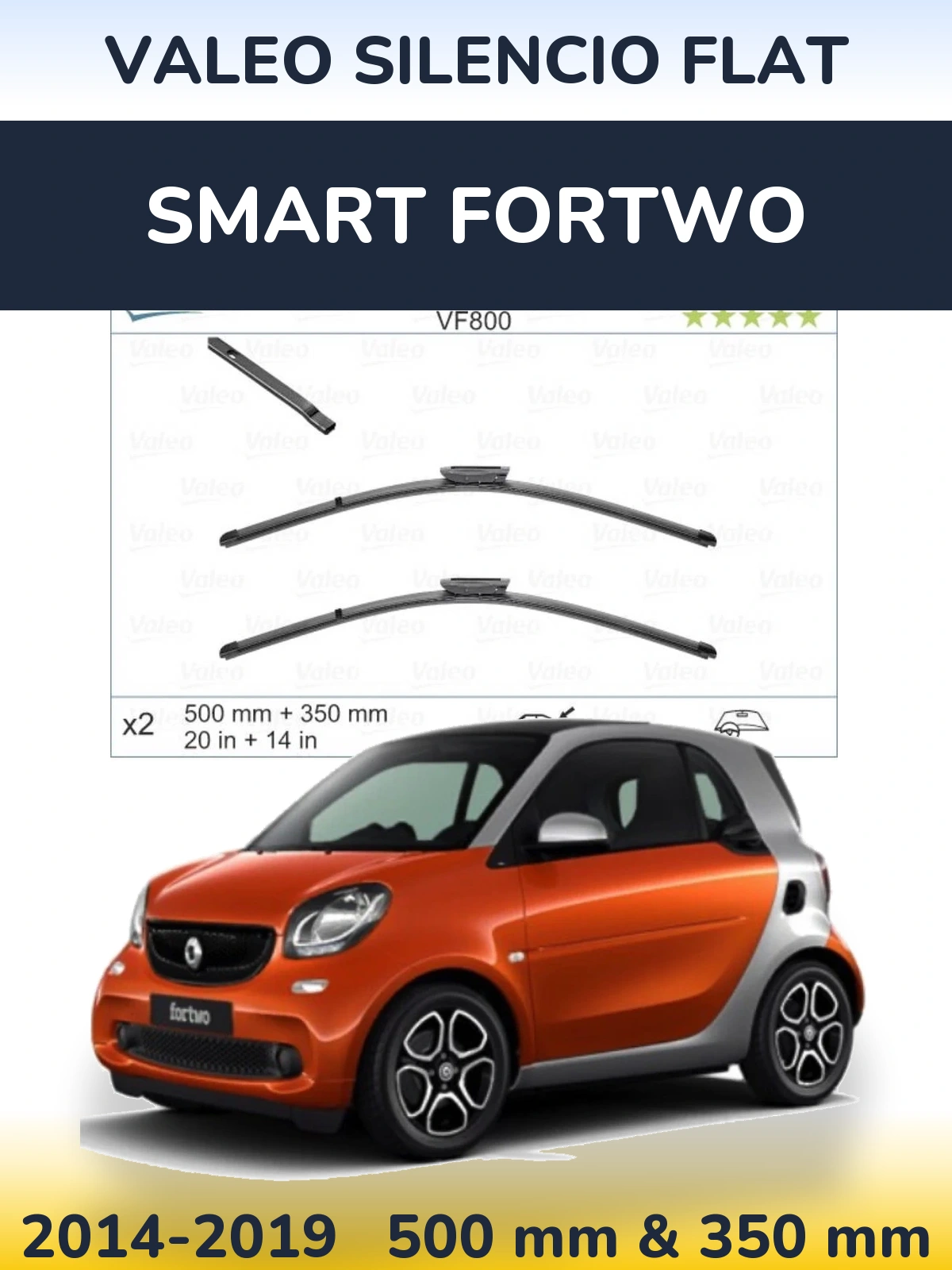 Sada předních stěračů Valeo Silencio Flat 500 a 350 mm pro Smart Fortwo 2014-2019