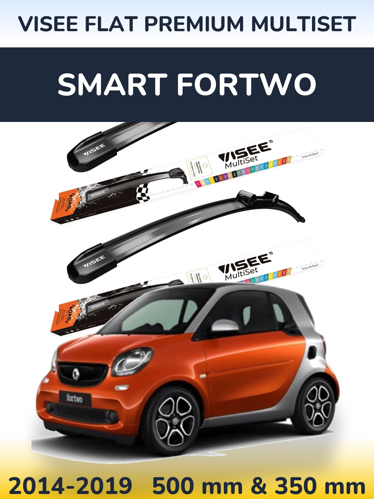 Sada předních stěračů VISEE FLAT PREMIUM MultiSet 500 a 350 mm pro Smart Fortwo 2014-2019