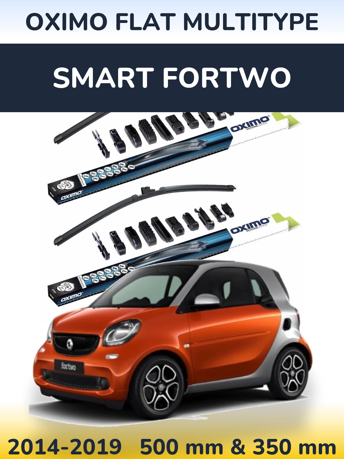 Sada předních stěračů Oximo Flat MultiType 500 a 350 mm pro Smart Fortwo 2014-2019