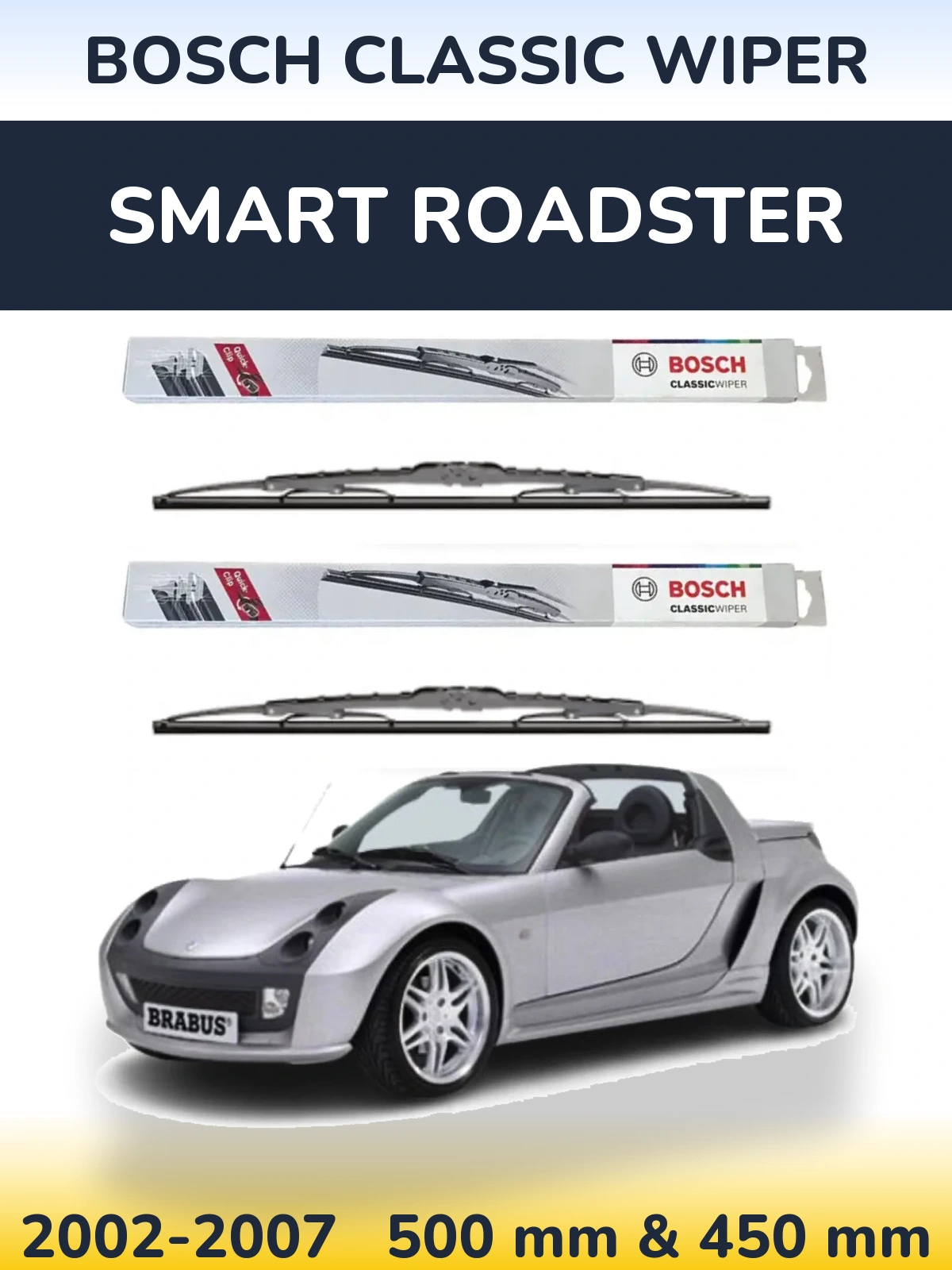 Sada předních stěračů BOSCH Classic Wiper 500 a 450 mm pro Smart Roadster 2002-2007