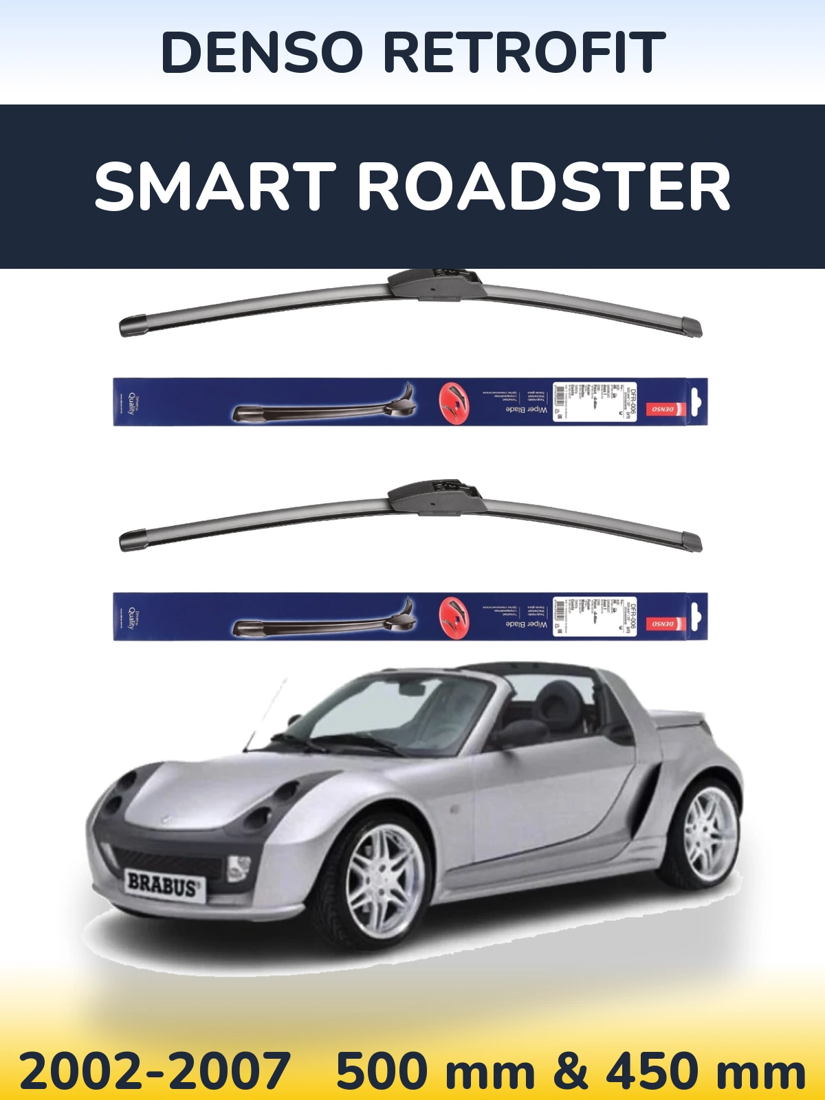 Sada předních stěračů Denso Retrofit 500 a 450 mm pro Smart Roadster 2002-2007