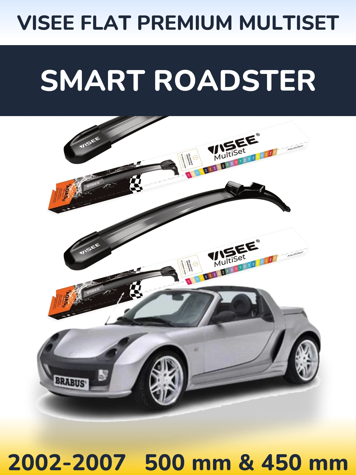 Комплект передніх щіток VISEE FLAT PREMIUM MultiSet 500 & 450 мм для Smart Roadster 2002-2007