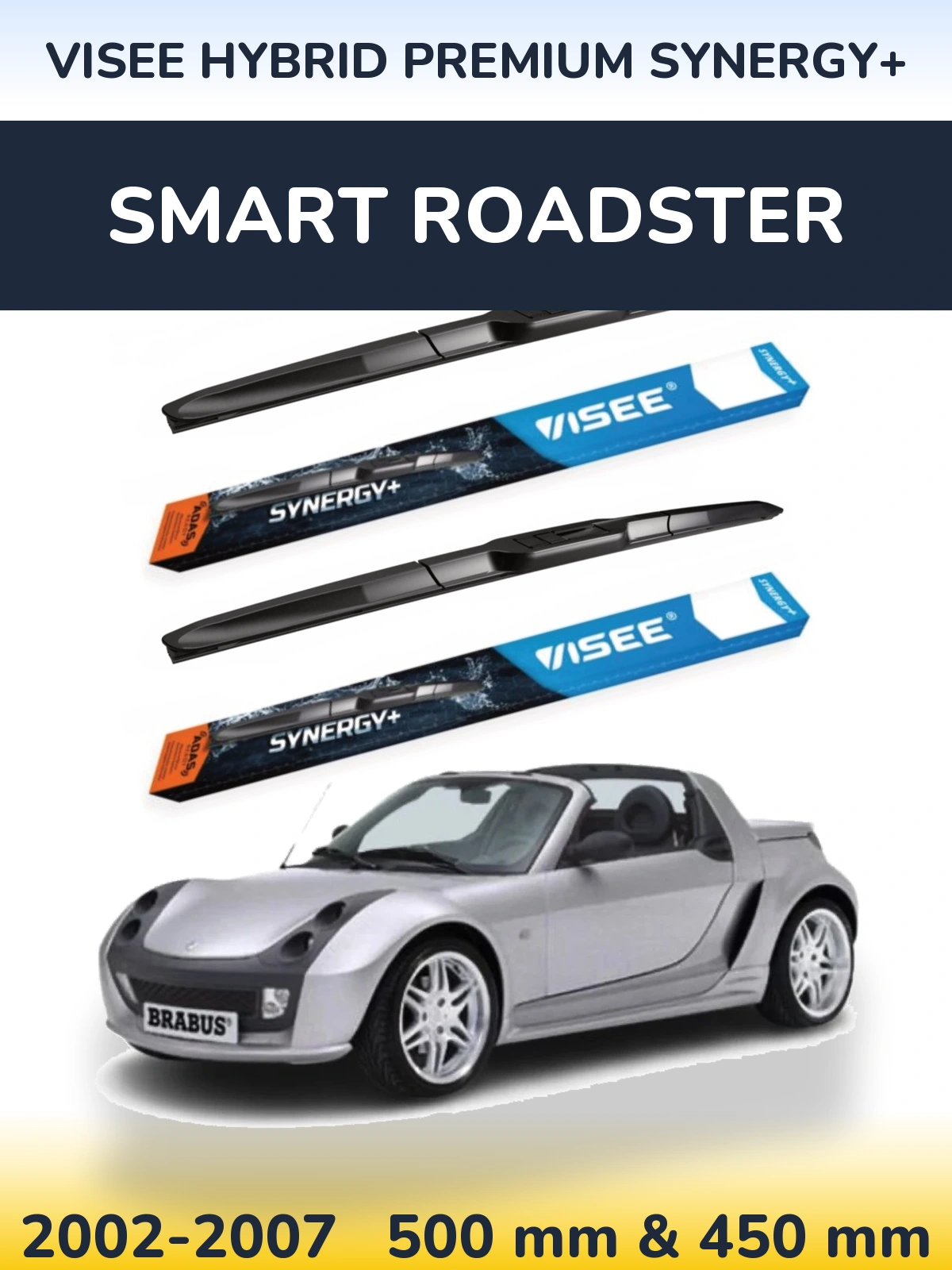 Sada předních stěračů VISEE HYBRID PREMIUM SYNERGY+ 500 a 450 mm pro Smart Roadster 2002-2007