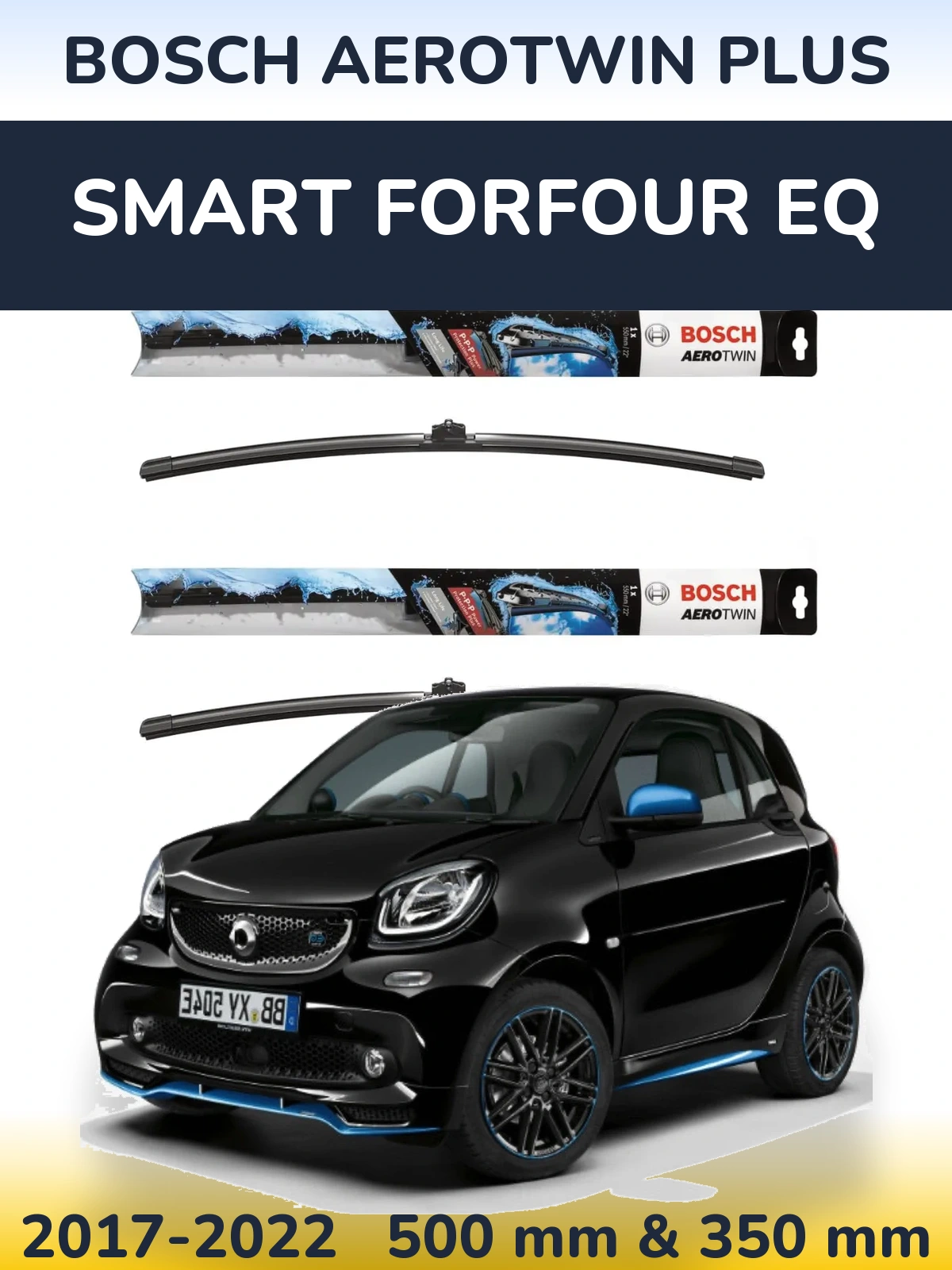 Sada předních stěračů BOSCH AeroTwin Plus 500 a 350 mm pro Smart Forfour EQ 2017-2022