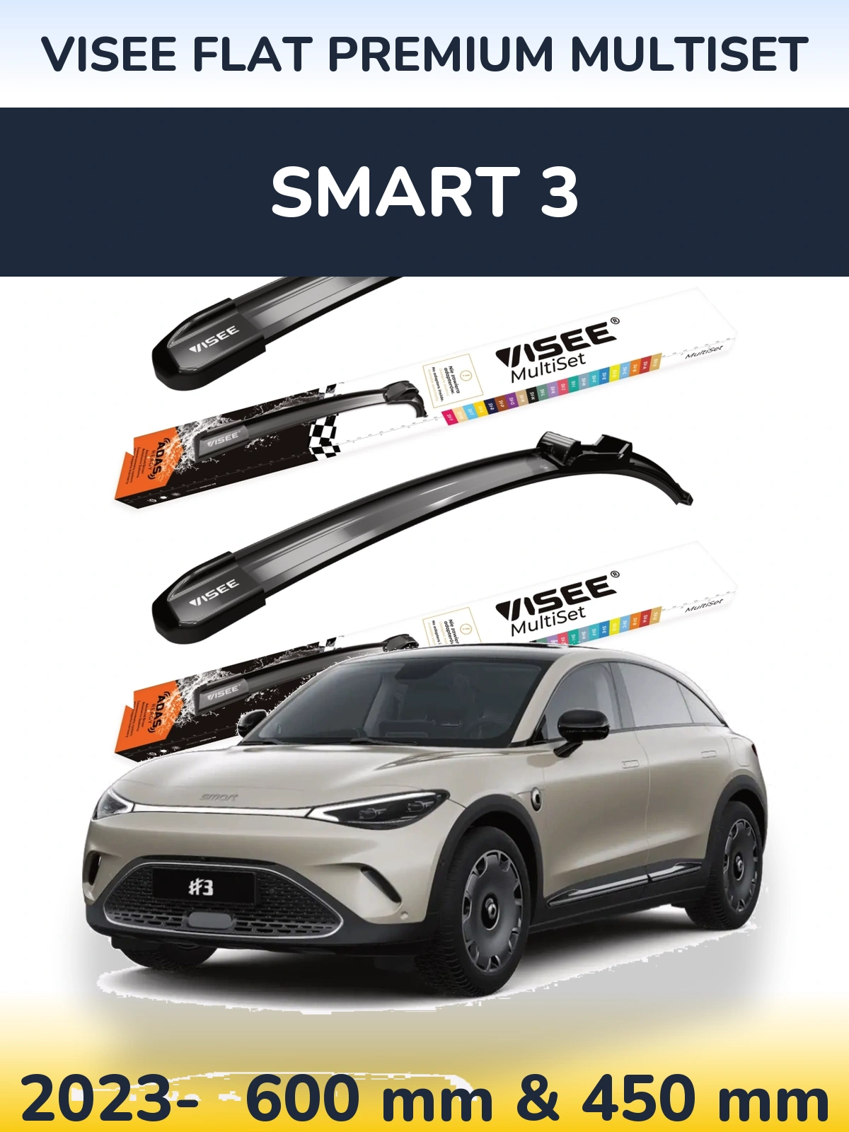 Sada předních stěračů VISEE FLAT PREMIUM MultiSet 600 a 450 mm pro Smart 3 2023-2026