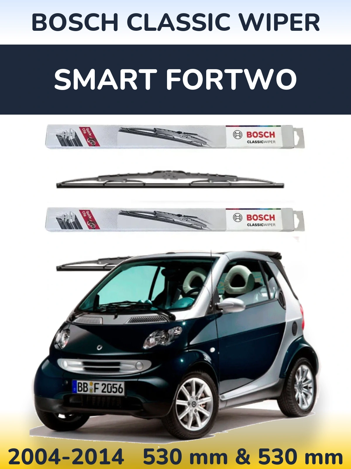 Sada předních stěračů BOSCH Classic Wiper 530 a 530 mm pro Smart Fortwo 2004-2014