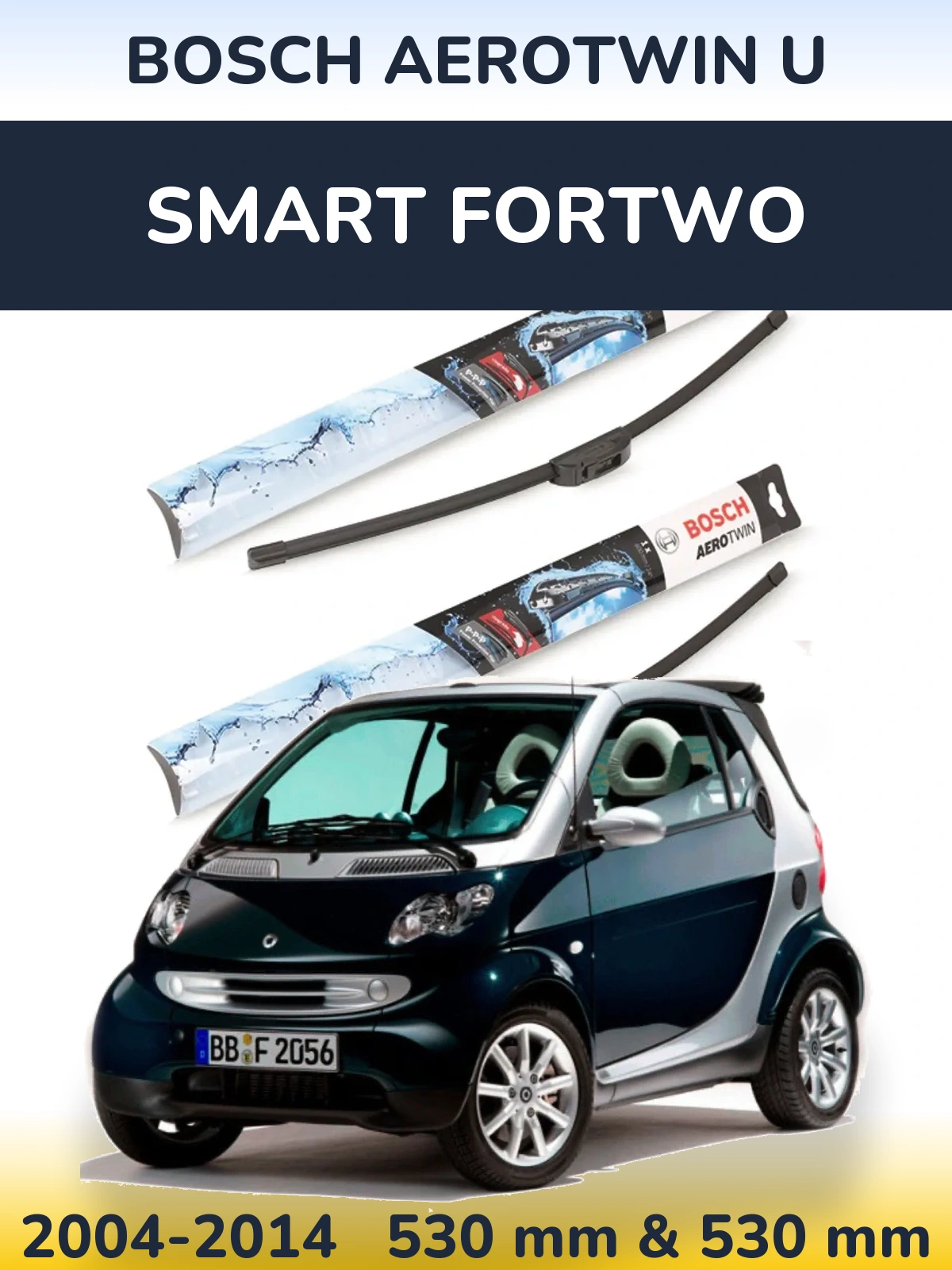Sada předních stěračů BOSCH AeroTwin U 530 a 530 mm pro Smart Fortwo 2004-2014
