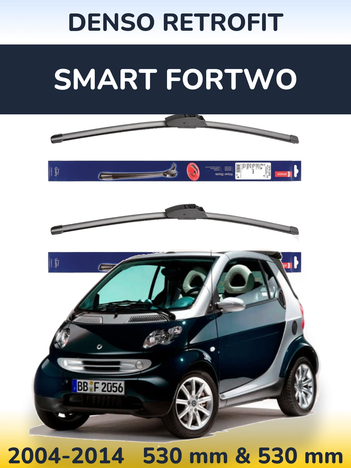 Sada předních stěračů Denso Retrofit 530 a 530 mm pro Smart Fortwo 2004-2014