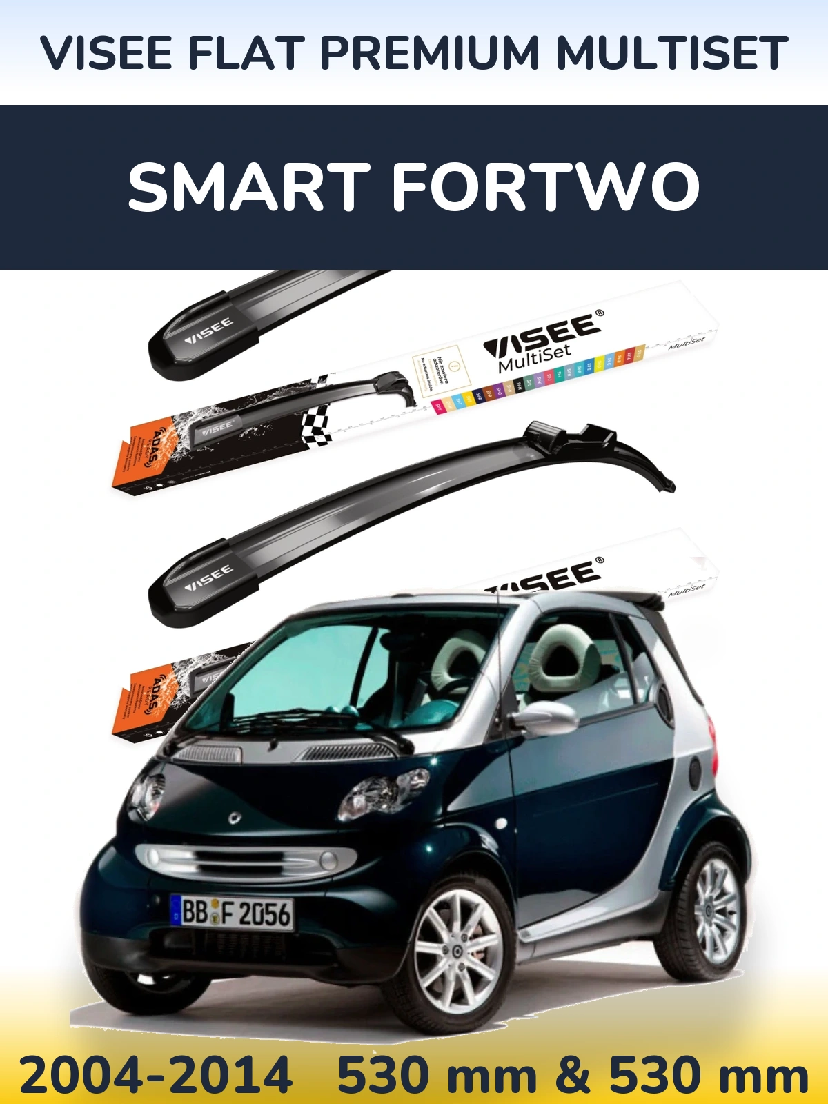 Sada předních stěračů VISEE FLAT PREMIUM MultiSet 530 a 530 mm pro Smart Fortwo 2004-2014