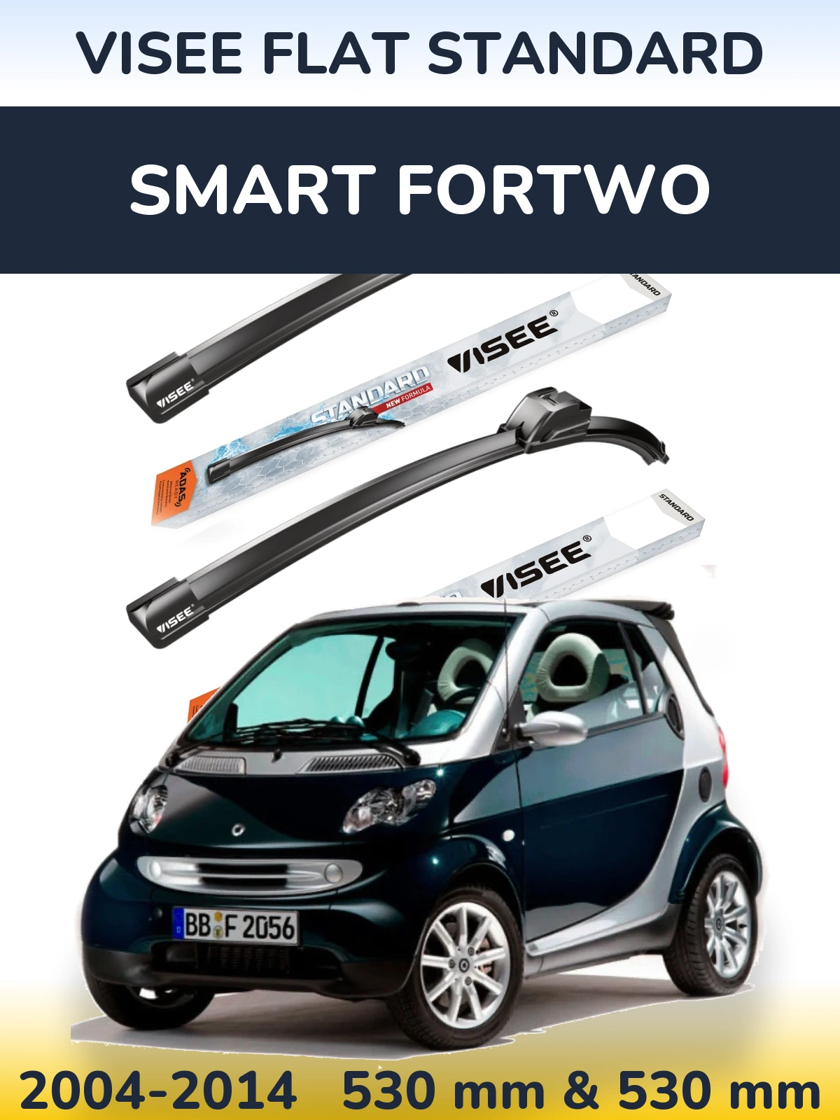 Sada předních stěračů VISEE FLAT STANDARD 530 a 530 mm pro Smart Fortwo 2004-2014