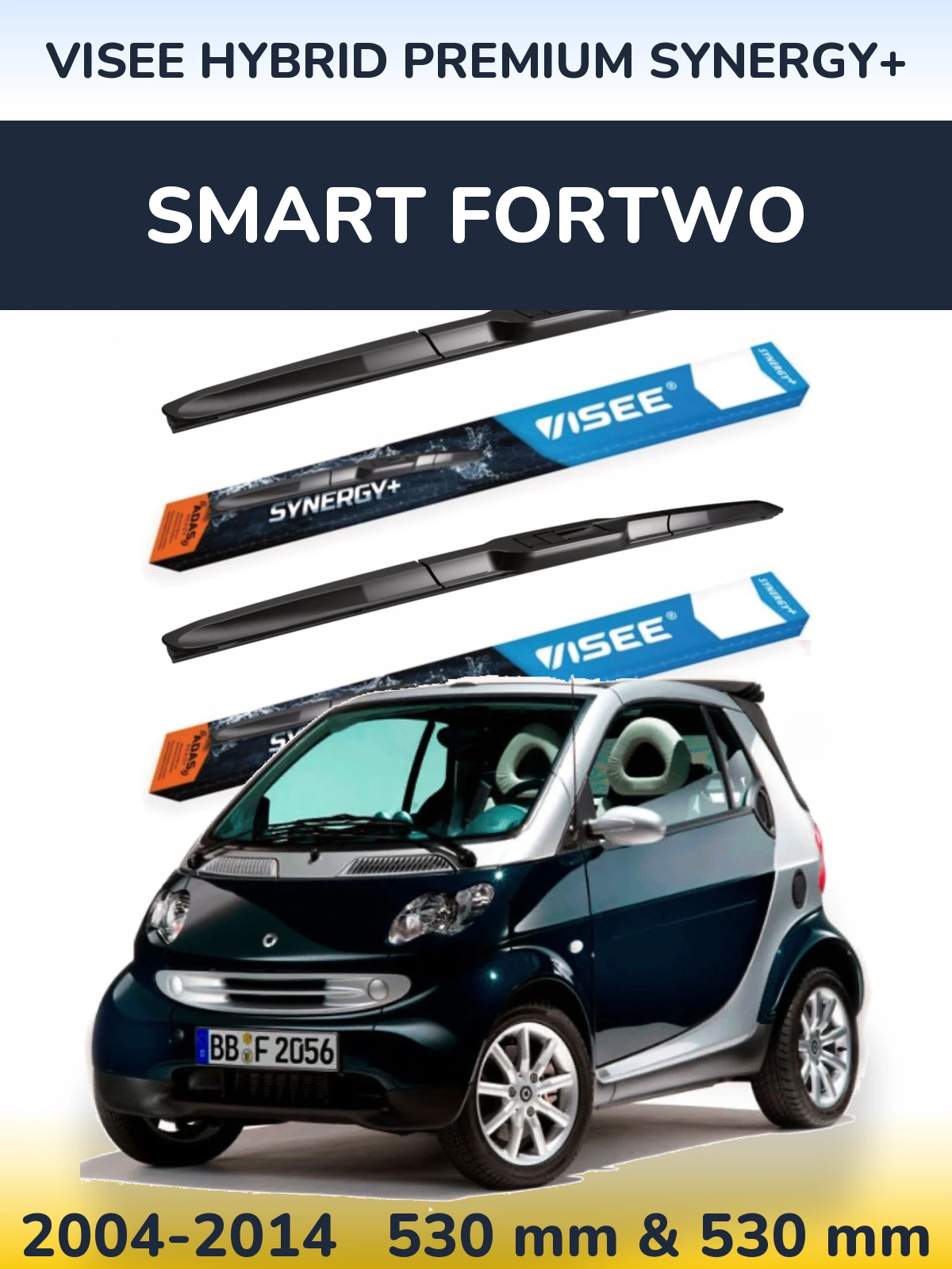 Sada předních stěračů VISEE HYBRID PREMIUM SYNERGY+ 530 a 530 mm pro Smart Fortwo 2004-2014