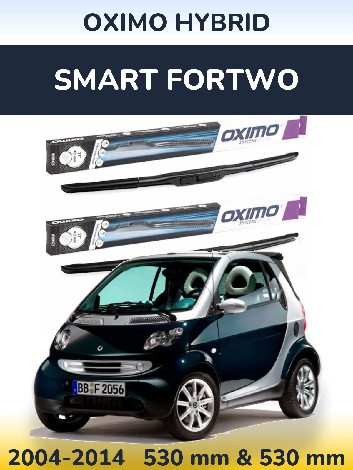 Sada předních stěračů Oximo Hybrid 530 a 530 mm pro Smart Fortwo 2004-2014
