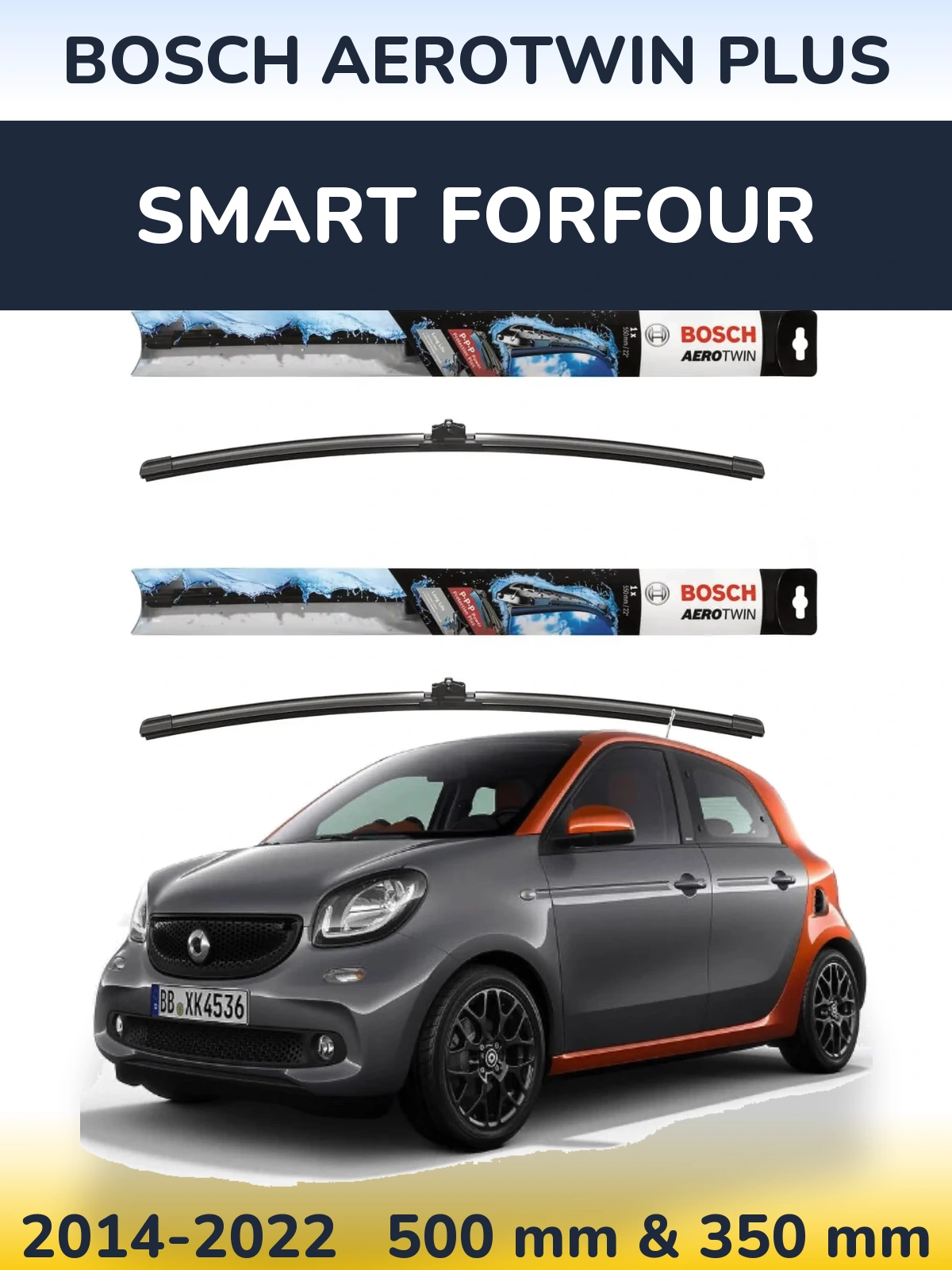 Sada předních stěračů BOSCH AeroTwin Plus 500 a 350 mm pro Smart Forfour 2014-2022