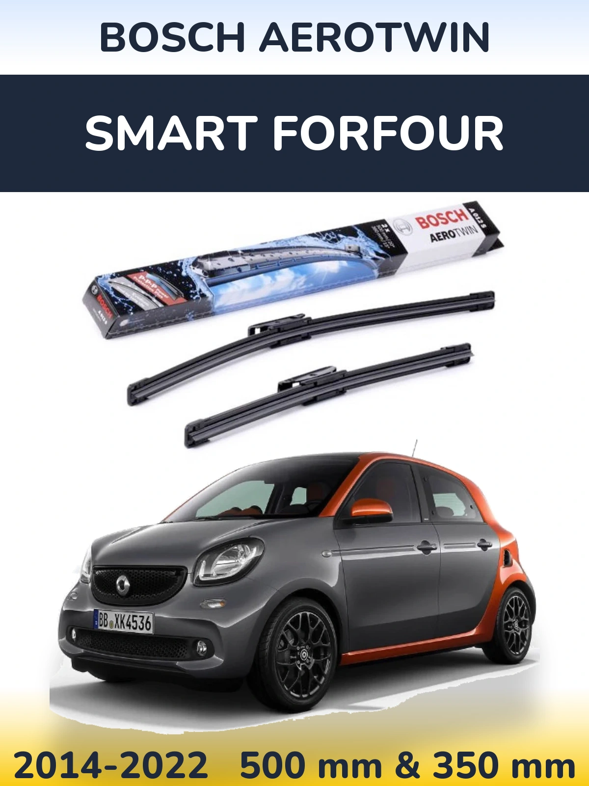 Комплект передніх щіток BOSCH AeroTwin 500 & 360 мм для Smart Forfour 2014-2022