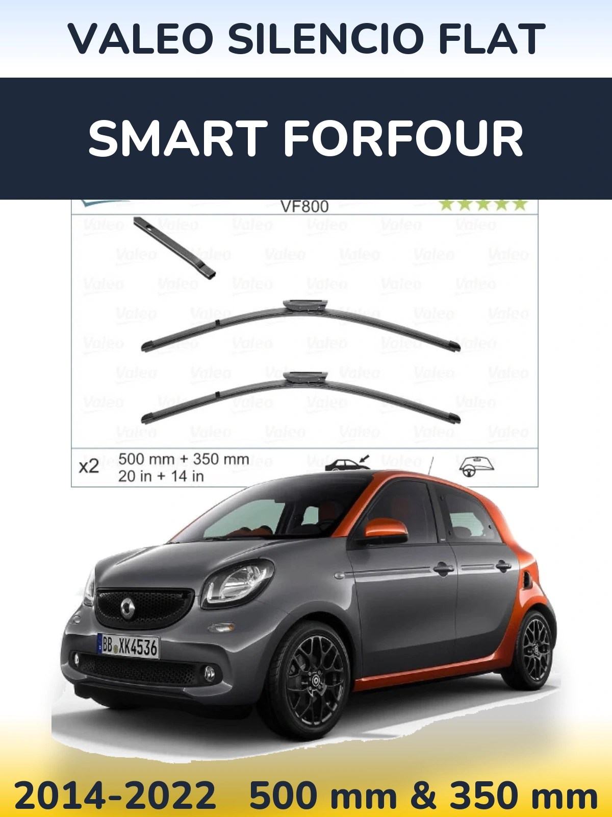 Sada předních stěračů Valeo Silencio Flat 500 a 350 mm pro Smart Forfour 2014-2022