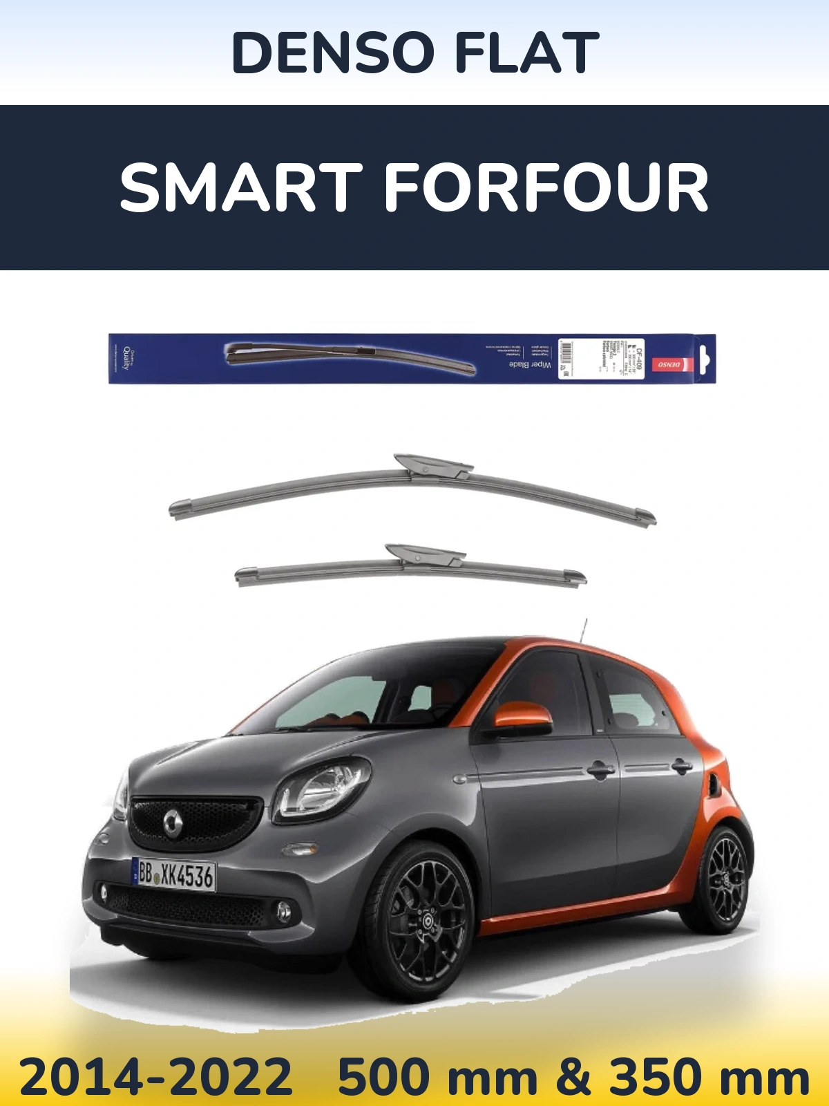 Sada předních stěračů Denso Flat 500 a 350 mm pro Smart Forfour 2014-2022