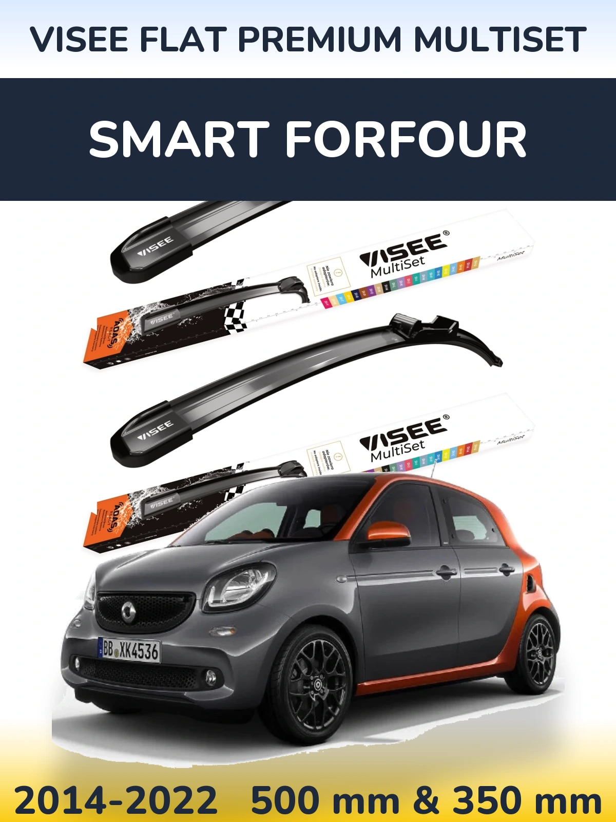 Sada předních stěračů VISEE FLAT PREMIUM MultiSet 500 a 350 mm pro Smart Forfour 2014-2022