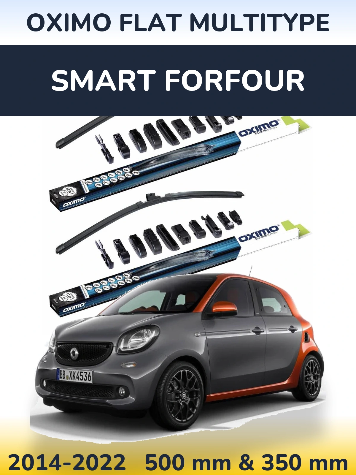 Sada předních stěračů Oximo Flat MultiType 500 a 350 mm pro Smart Forfour 2014-2022