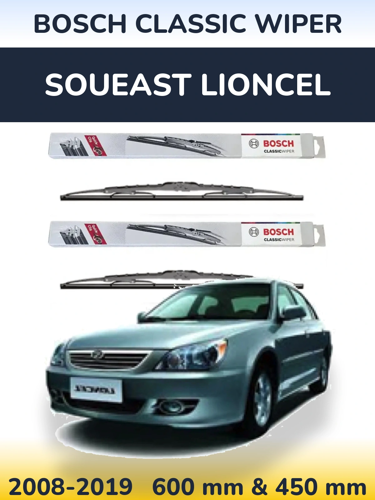 Sada předních stěračů BOSCH Classic Wiper 600 a 450 mm pro Soueast Lioncel 2008-2019