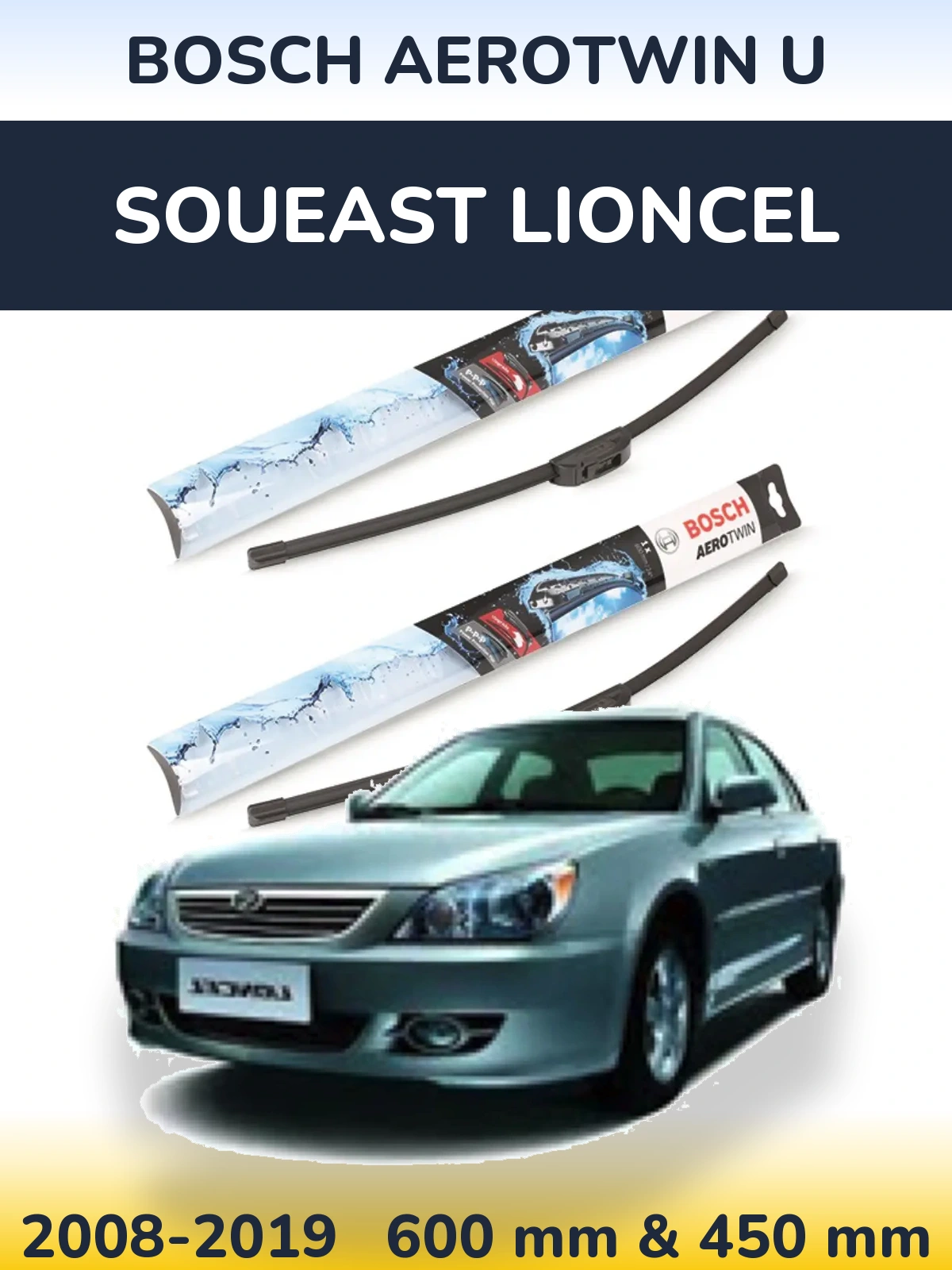 Sada předních stěračů BOSCH AeroTwin U 600 a 450 mm pro Soueast Lioncel 2008-2019
