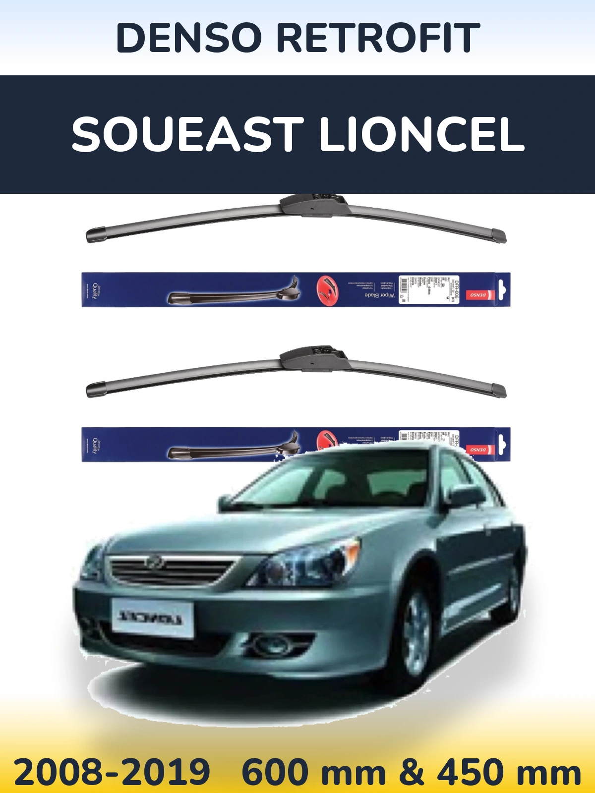 Sada předních stěračů Denso Retrofit 600 a 450 mm pro Soueast Lioncel 2008-2019