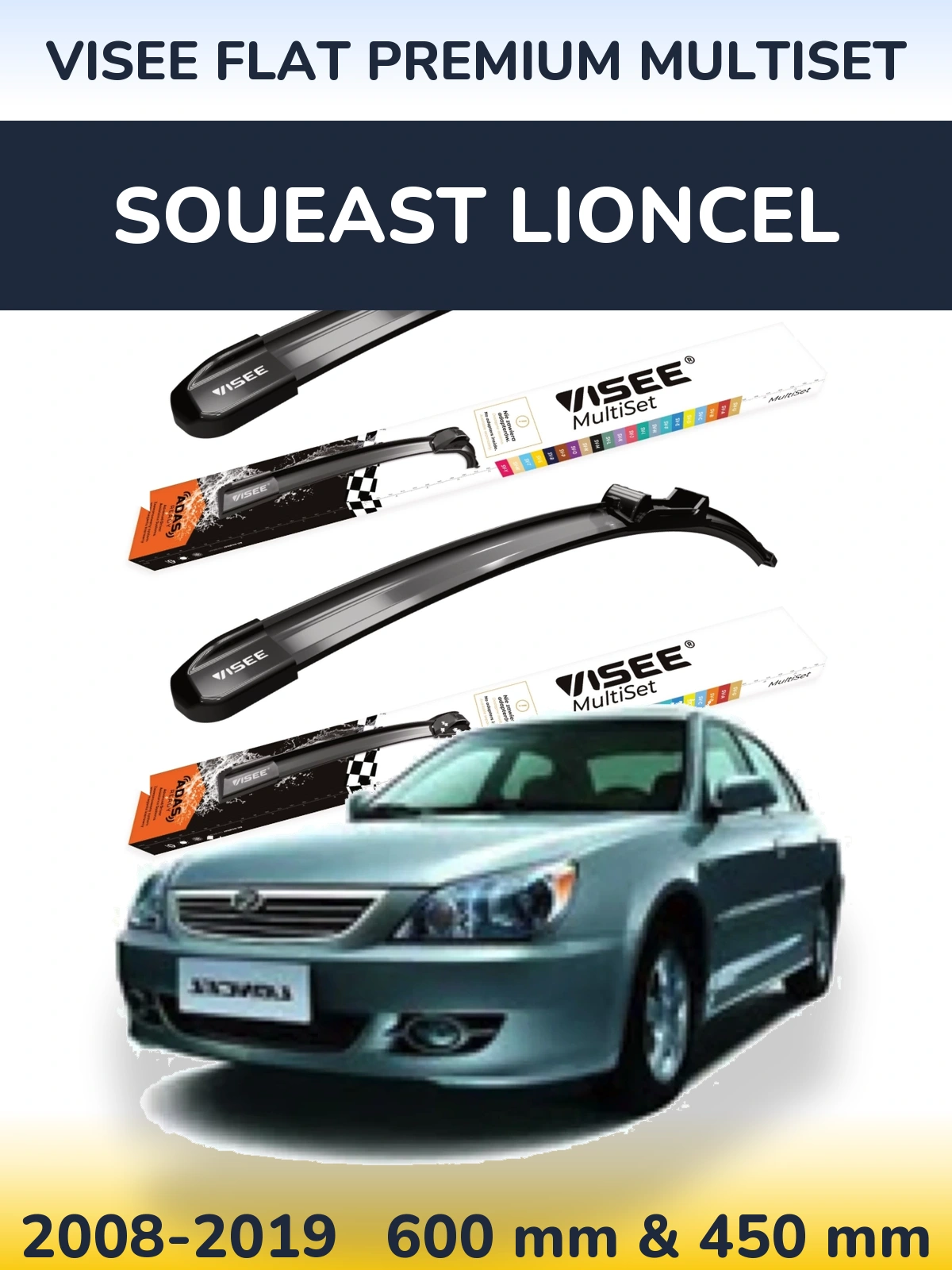 Sada předních stěračů VISEE FLAT PREMIUM MultiSet 600 a 450 mm pro Soueast Lioncel 2008-2019