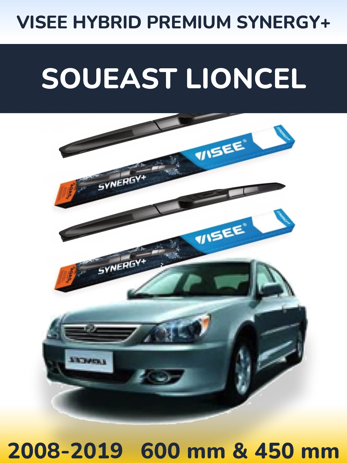 Sada předních stěračů VISEE HYBRID PREMIUM SYNERGY+ 600 a 450 mm pro Soueast Lioncel 2008-2019