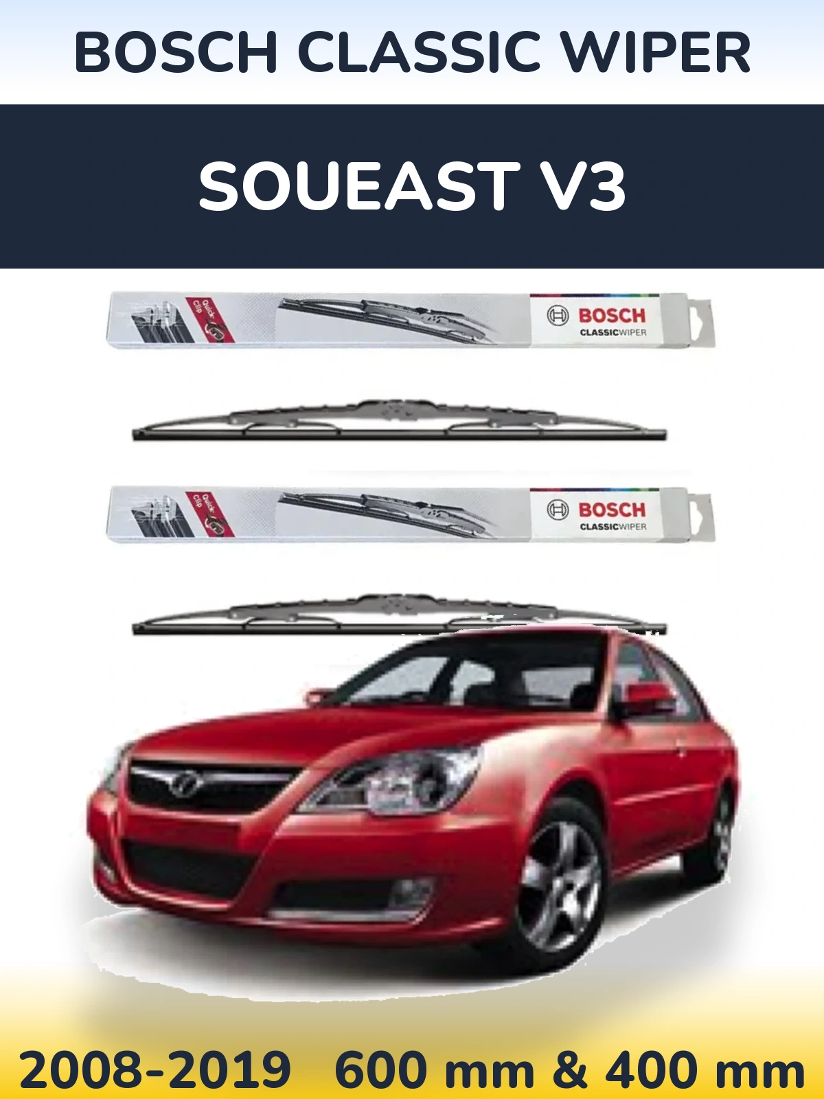 Sada předních stěračů BOSCH Classic Wiper 600 a 400 mm pro Soueast V3 2008-2019