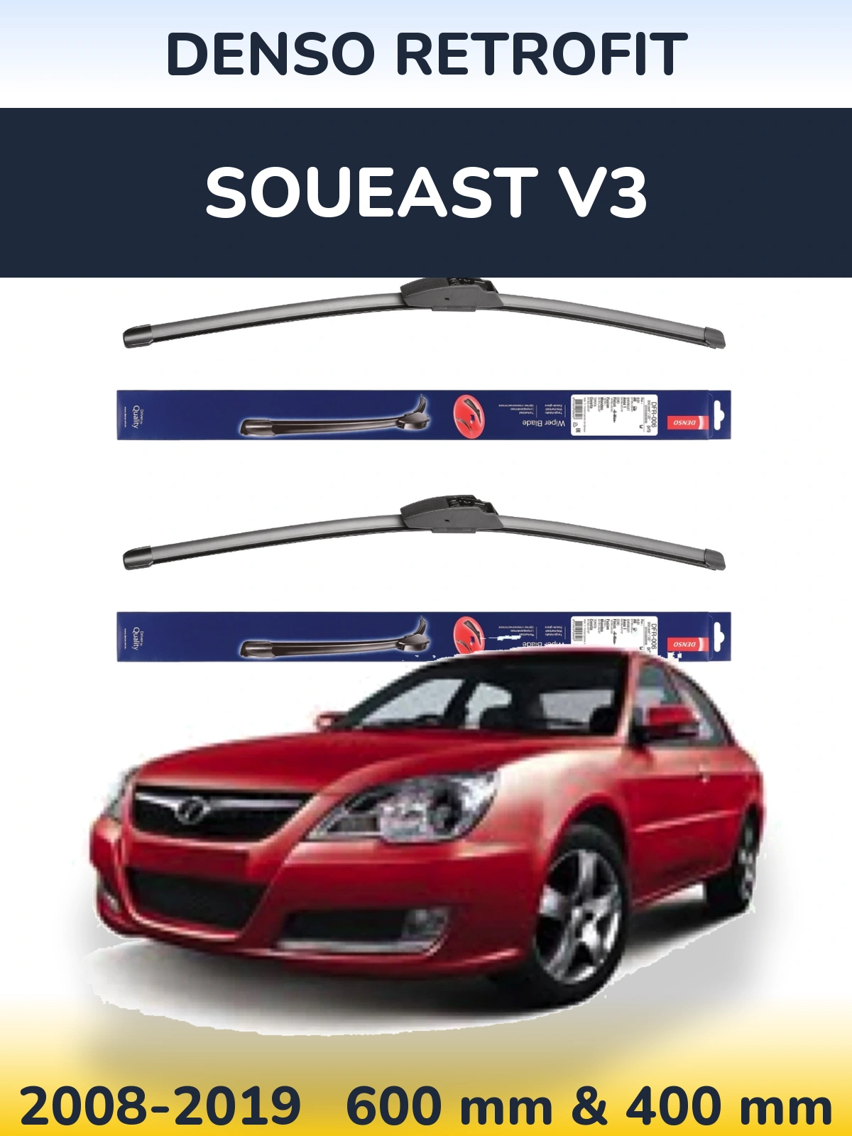 Sada předních stěračů Denso Retrofit 600 a 400 mm pro Soueast V3 2008-2019