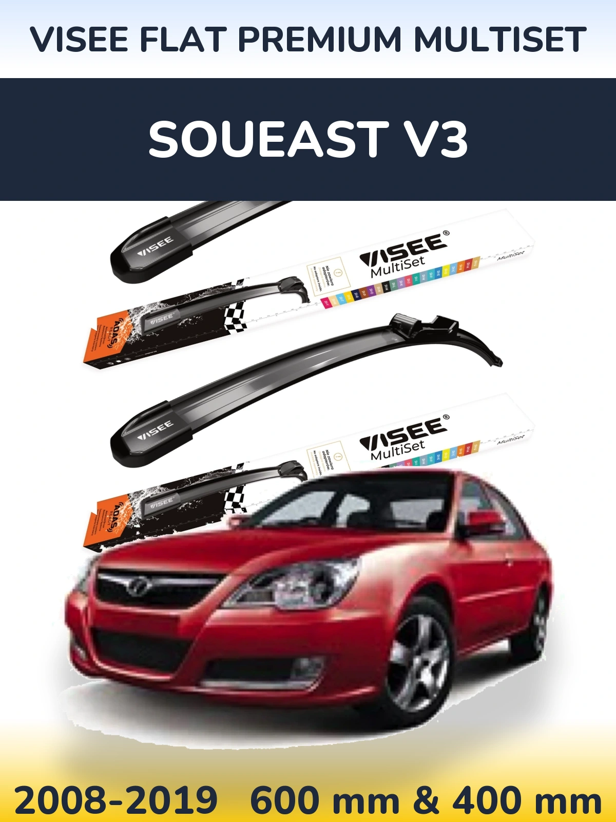 Sada předních stěračů VISEE FLAT PREMIUM MultiSet 600 a 400 mm pro Soueast V3 2008-2019