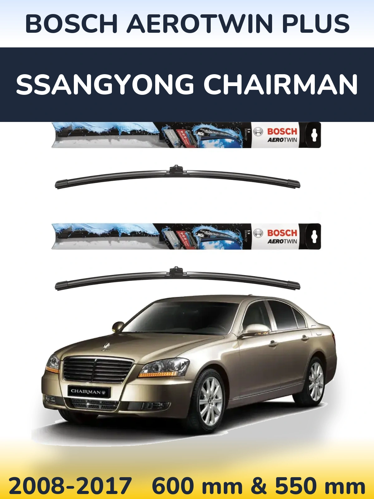 Sada předních stěračů BOSCH AeroTwin Plus 600 a 550 mm pro SsangYong Chairman 2008-2017