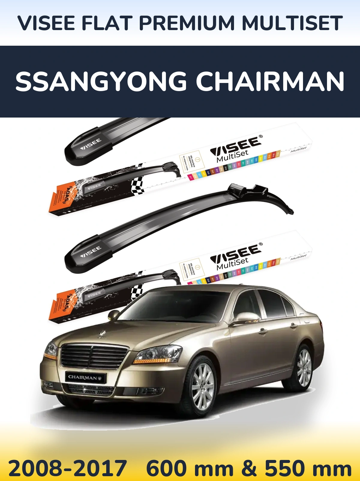 Sada předních stěračů VISEE FLAT PREMIUM MultiSet 600 a 550 mm pro SsangYong Chairman 2008-2017