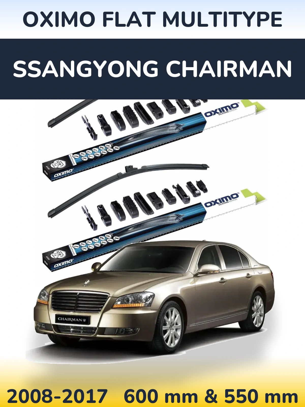 Sada předních stěračů Oximo Flat MultiType 600 a 550 mm pro SsangYong Chairman 2008-2017