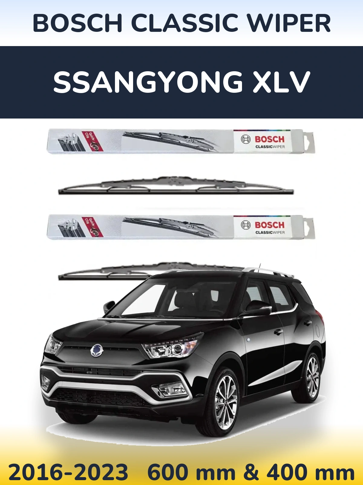 Sada předních stěračů BOSCH Classic Wiper 600 a 400 mm pro SsangYong XLV 2016-2023