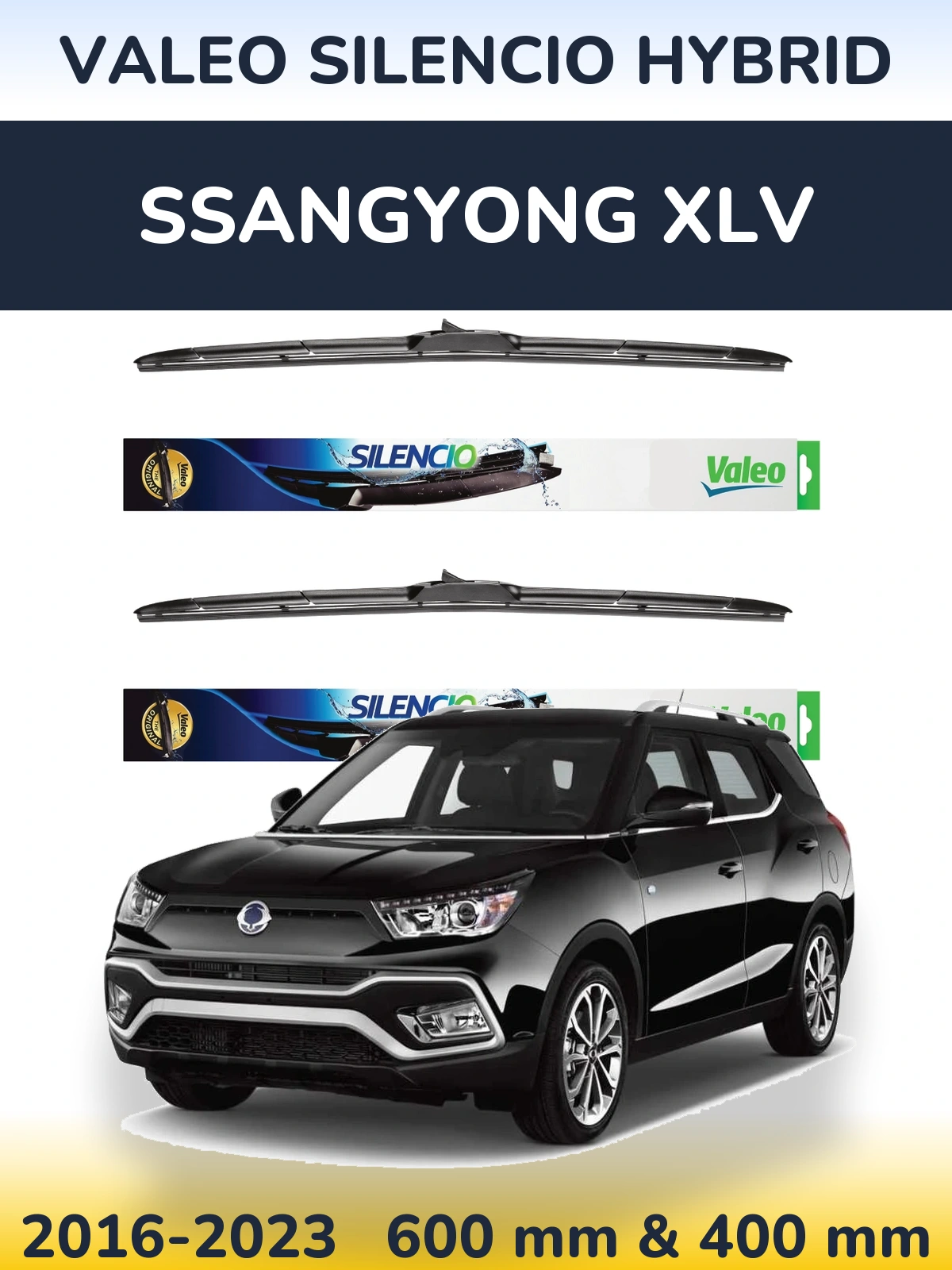 Sada předních stěračů Valeo Silencio Hybrid 600 a 400 mm pro SsangYong XLV 2016-2023