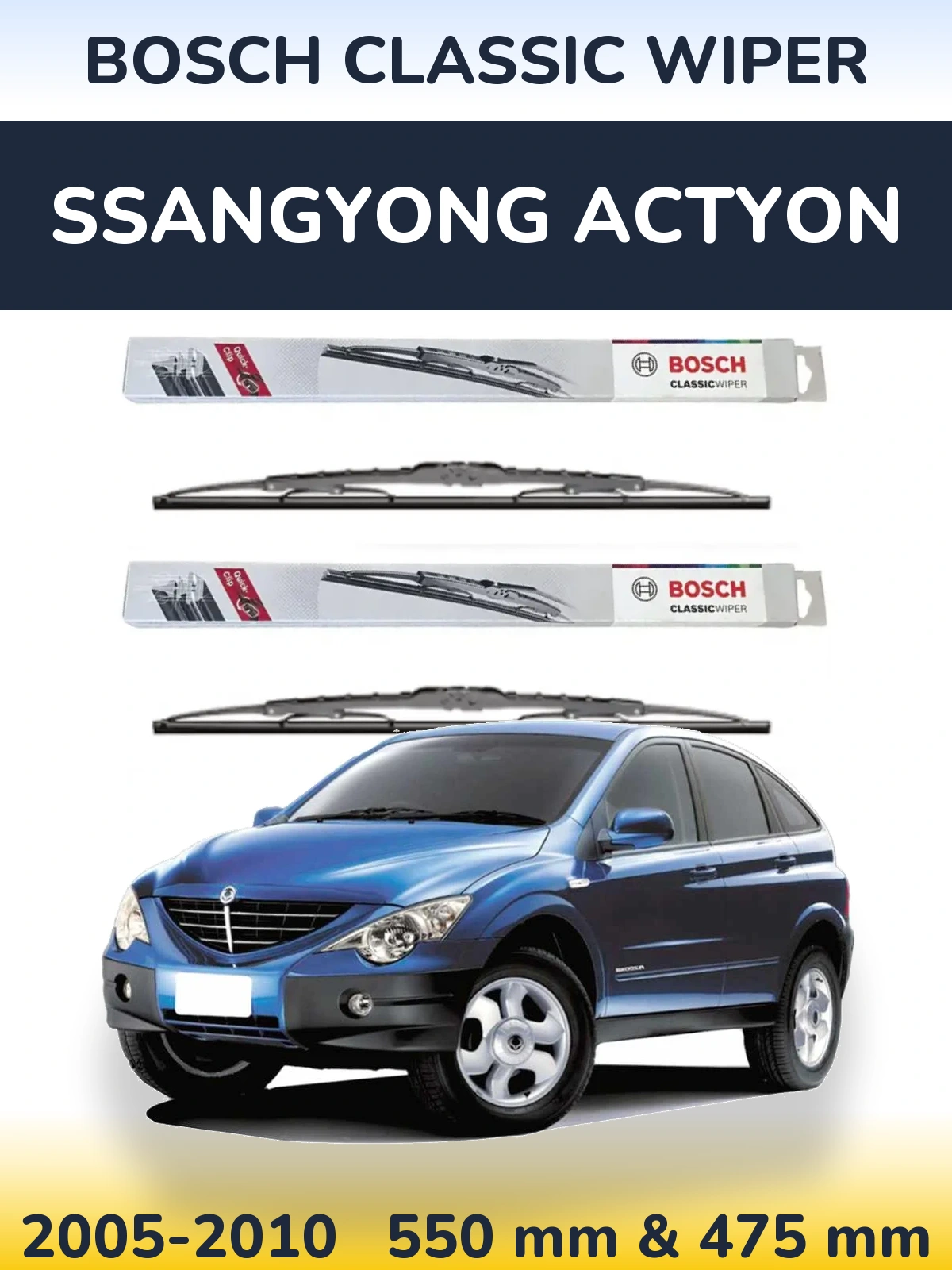 Sada předních stěračů BOSCH Classic Wiper 550 a 475 mm pro SsangYong Actyon 2005-2010