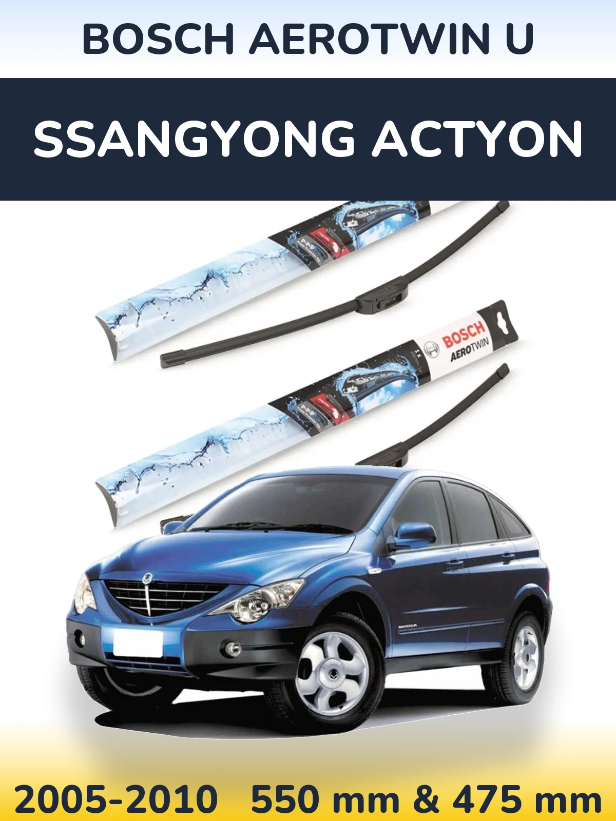Sada předních stěračů BOSCH AeroTwin U 550 a 475 mm pro SsangYong Actyon 2005-2010