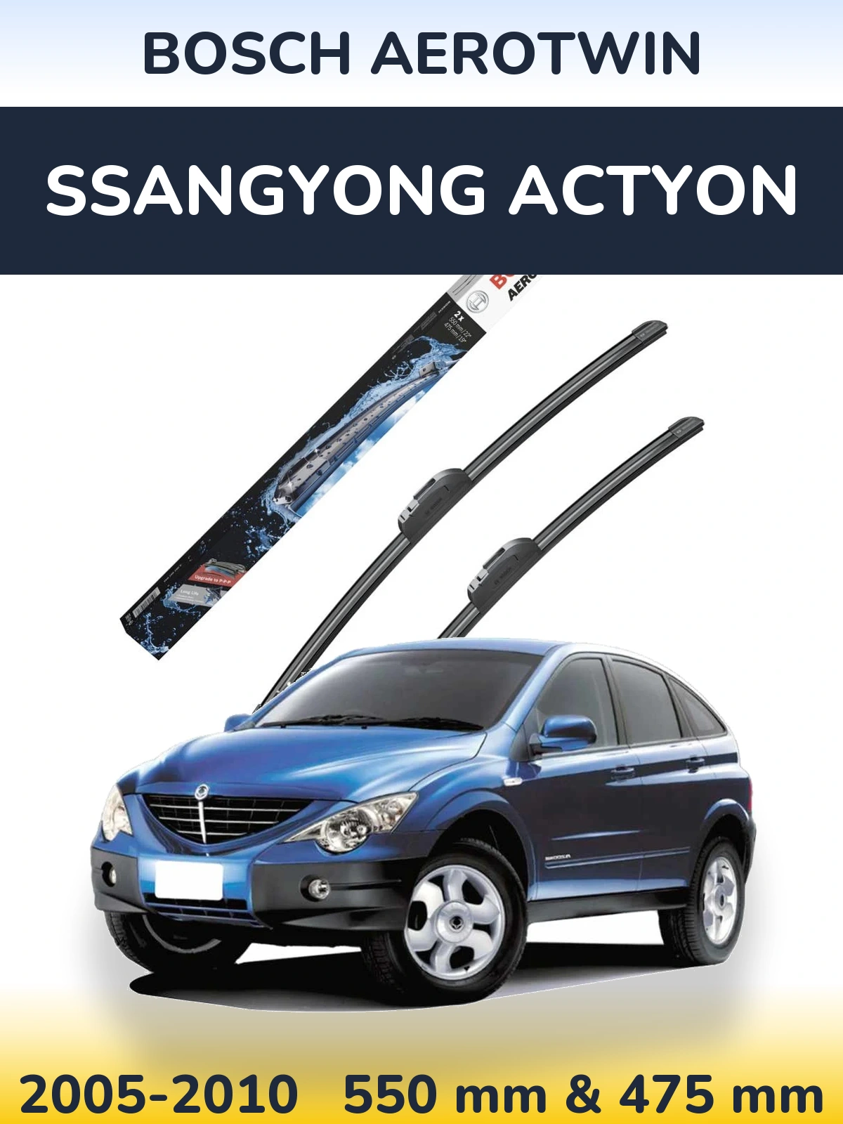 Sada předních stěračů BOSCH AeroTwin 550 a 475 mm pro SsangYong Actyon 2005-2010