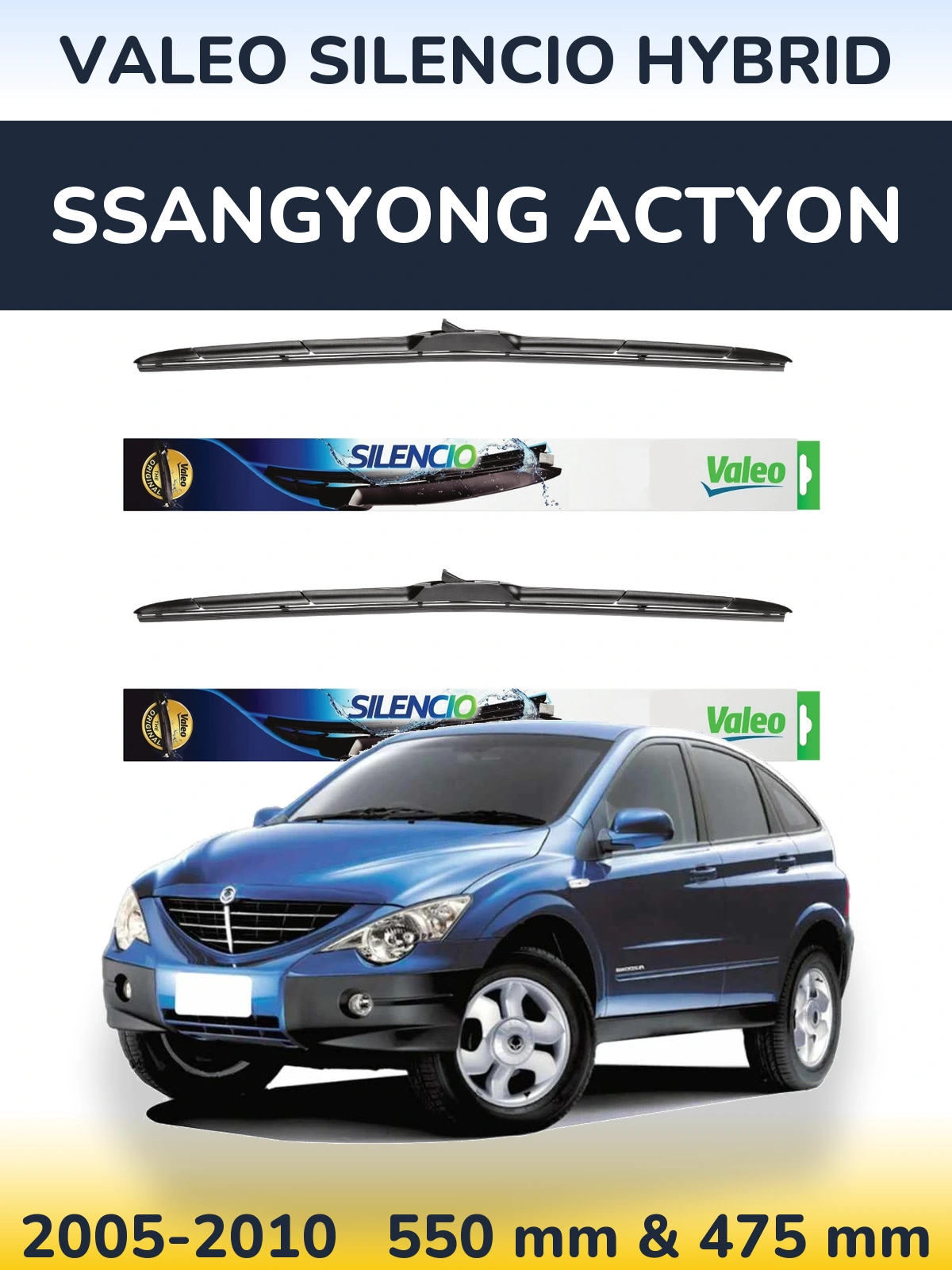 Sada předních stěračů Valeo Silencio Hybrid 550 a 475 mm pro SsangYong Actyon 2005-2010