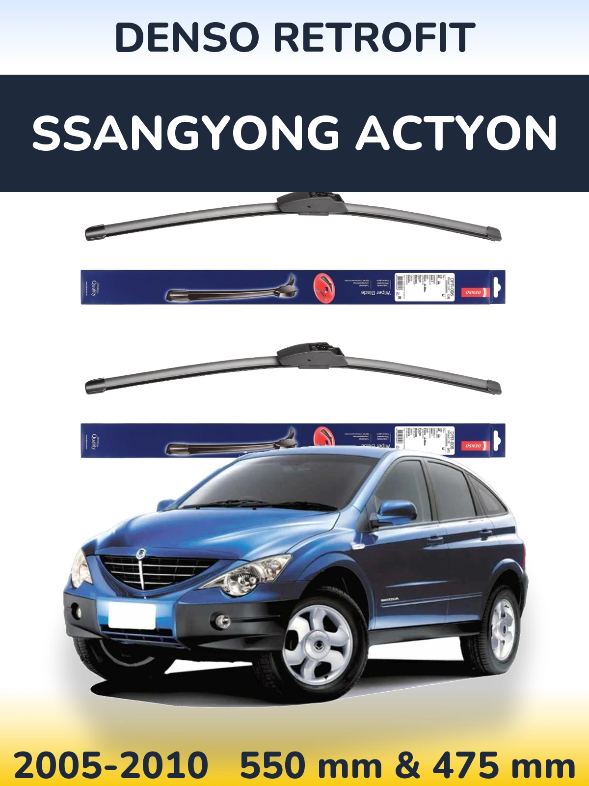 Sada předních stěračů Denso Retrofit 550 a 475 mm pro SsangYong Actyon 2005-2010