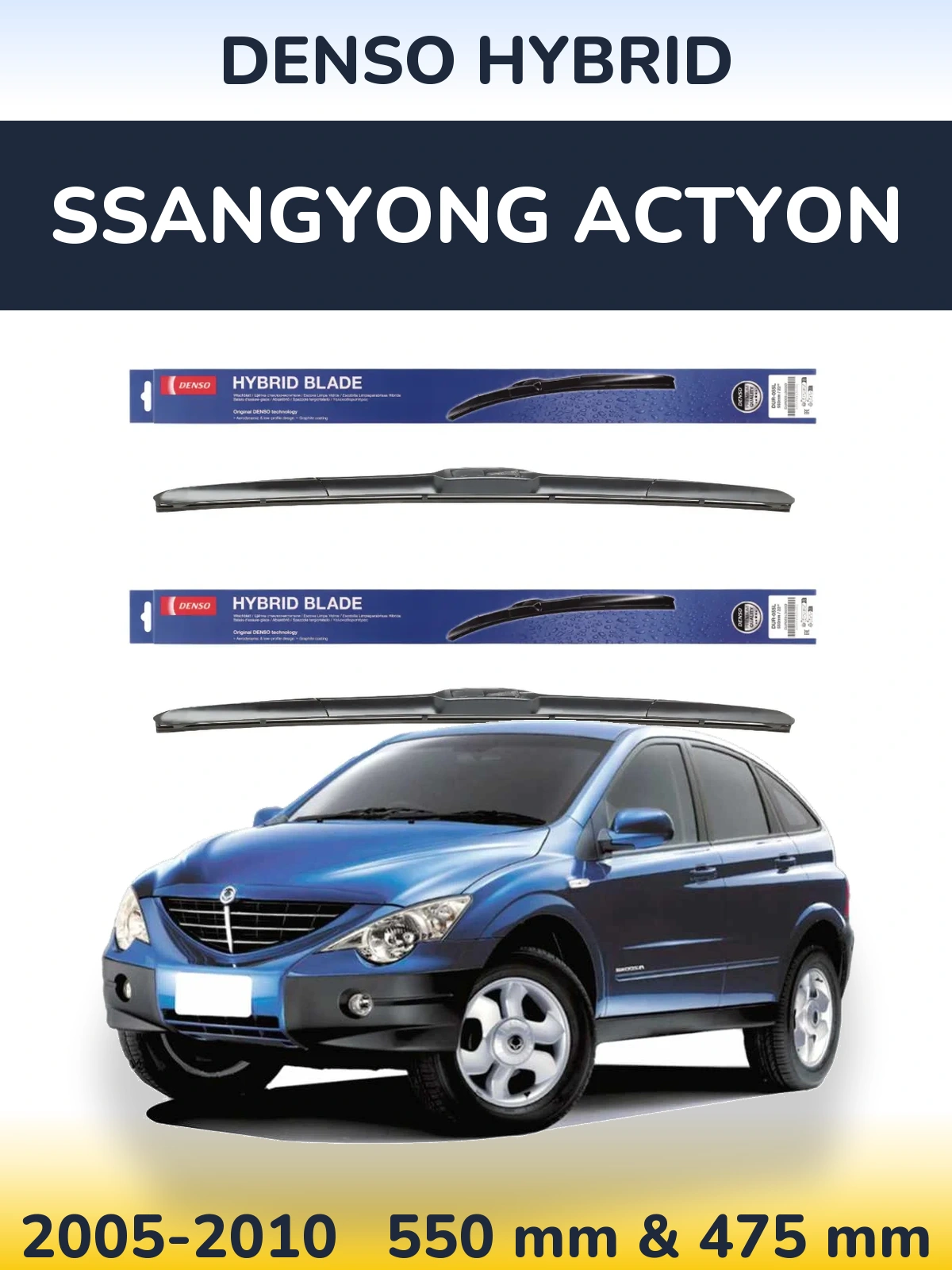 Sada předních stěračů Denso Hybrid 550 a 475 mm pro SsangYong Actyon 2005-2010