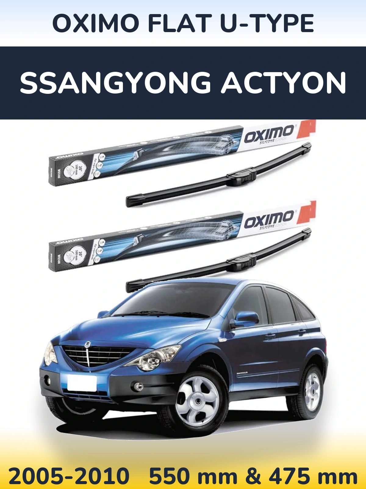 Sada předních stěračů Oximo Flat U-type 550 a 475 mm pro SsangYong Actyon 2005-2010
