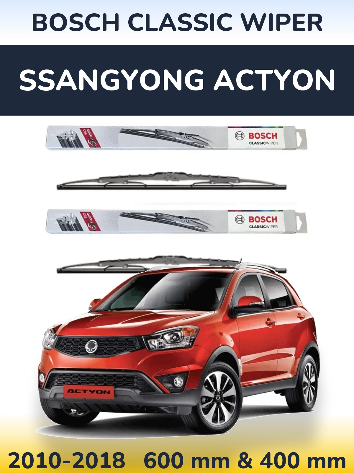 Sada předních stěračů BOSCH Classic Wiper 600 a 400 mm pro SsangYong Actyon 2010-2018