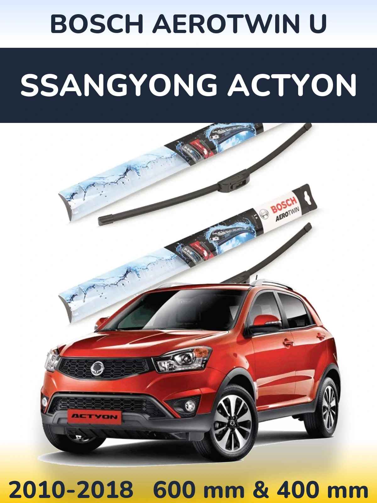 Sada předních stěračů BOSCH AeroTwin U 600 a 400 mm pro SsangYong Actyon 2010-2018