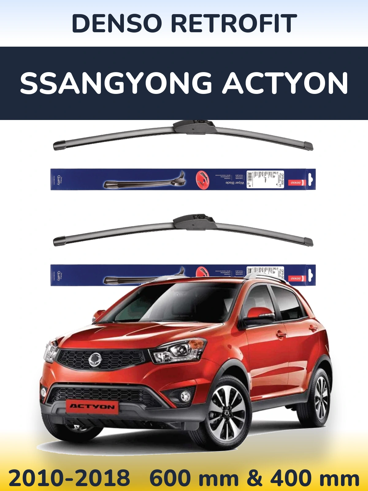 Sada předních stěračů Denso Retrofit 600 a 400 mm pro SsangYong Actyon 2010-2018