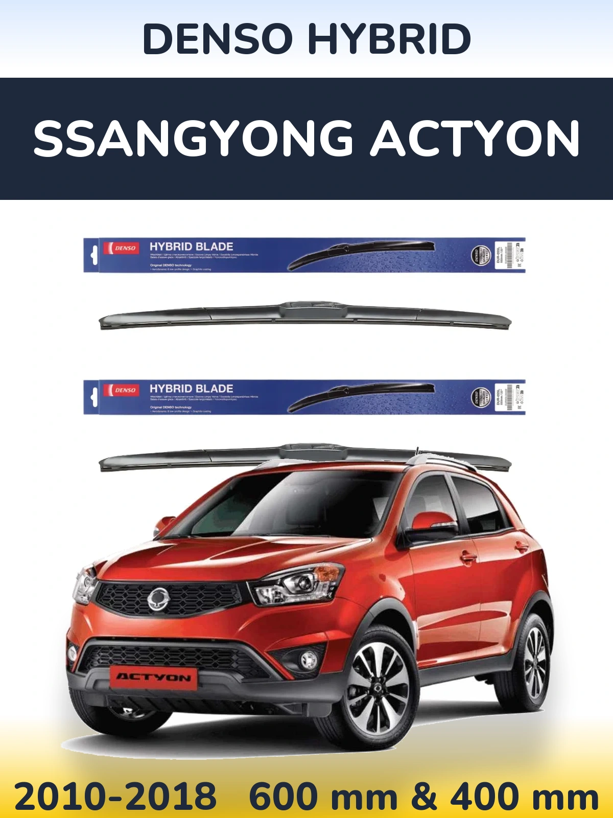 Sada předních stěračů Denso Hybrid 600 a 400 mm pro SsangYong Actyon 2010-2018