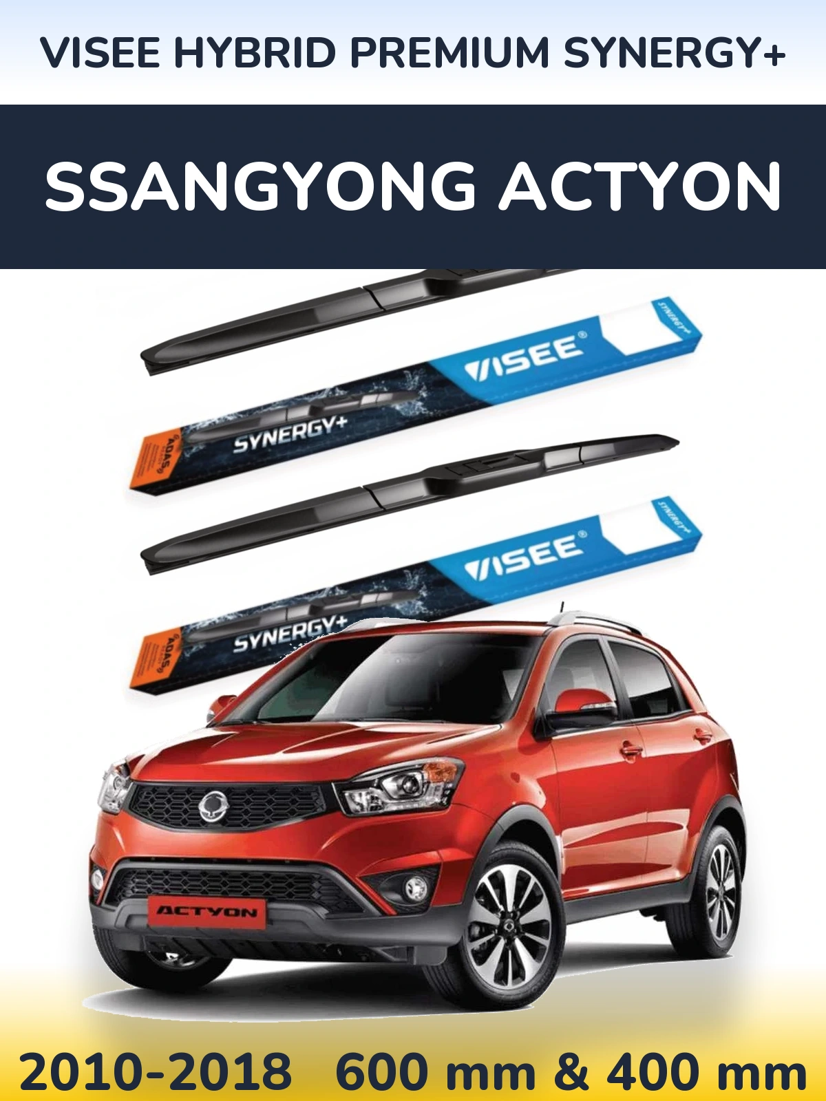 Комплект передніх щіток VISEE HYBRID PREMIUM SYNERGY+ 600 & 400 мм для SsangYong Actyon 2010-2018