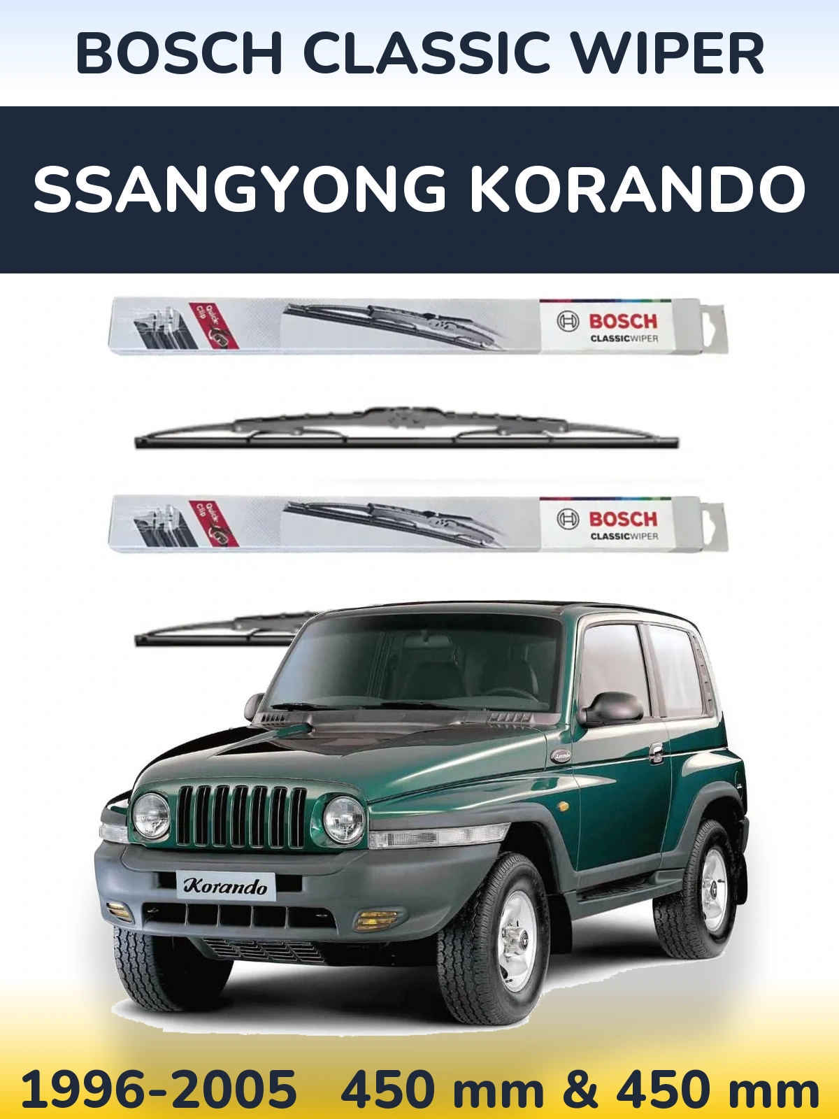 Sada předních stěračů BOSCH Classic Wiper 450 a 450 mm pro SsangYong Korando 1996-2005