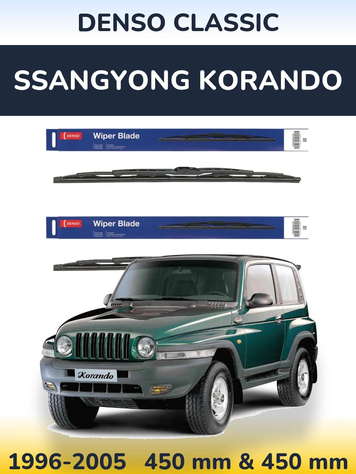 Sada předních stěračů Denso Classic 450 a 450 mm pro SsangYong Korando 1996-2005